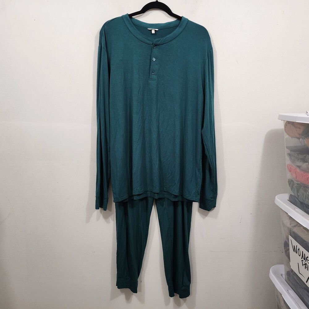 Eberjey Henry Modal Jersey Pajamas PJ Set Dark Teal Sleepwear Top Pants Mens LRG